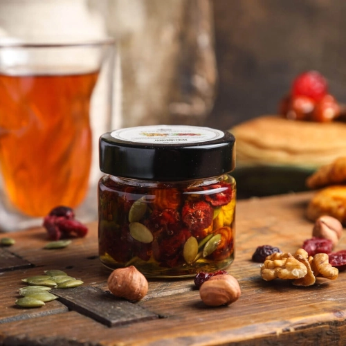 Мед цветочный с ореховым ассорти и клюквой Вековая пасека