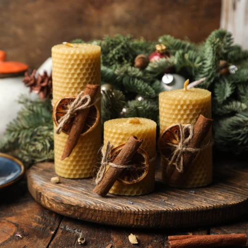 Новогодние свечи из натуральной вощины Вековая пасека